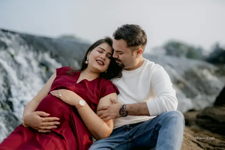 Kimaya and Ajinkya: Together by the waterfall.
