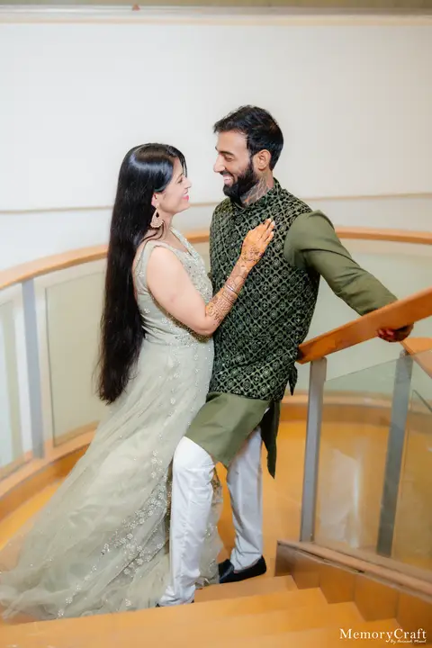 Kulwinder and Manoj: A moment on the staircase.