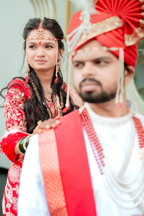 Madhuri and Ashish: A glance past the groom.