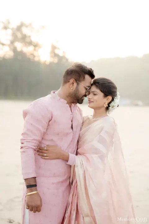 Sanket and Swapnali: A quiet moment in golden light.