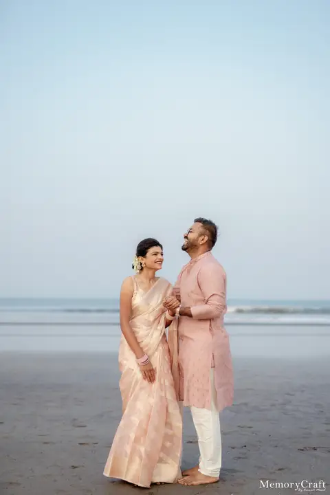 Sanket and Swapnali: Side by side at the shore.