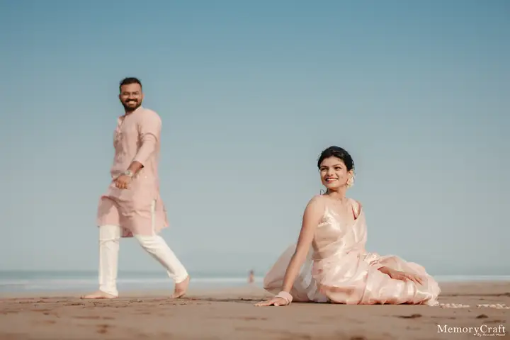Sanket and Swapnali: Together on the sand.