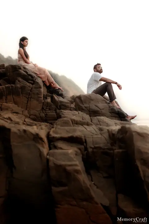 Sanket and Swapnali: Among the coastal rocks.