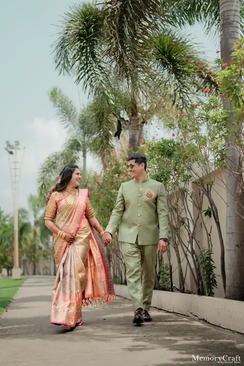 Siddhi and Kunal: A walk in the garden.