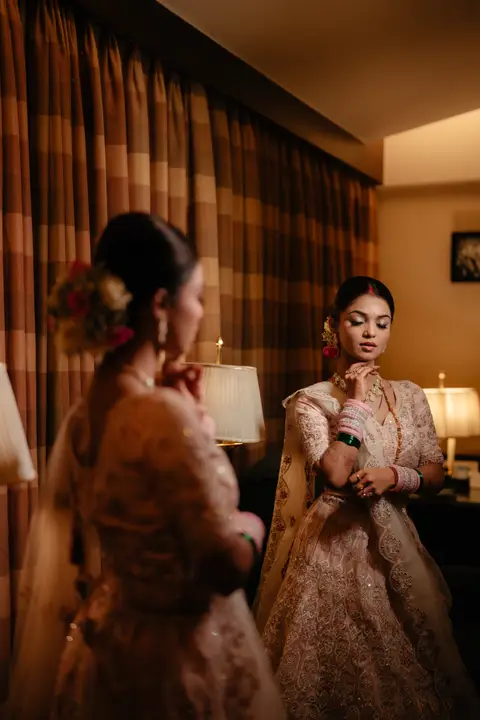 Sumit and Pragati: A moment by the mirror.