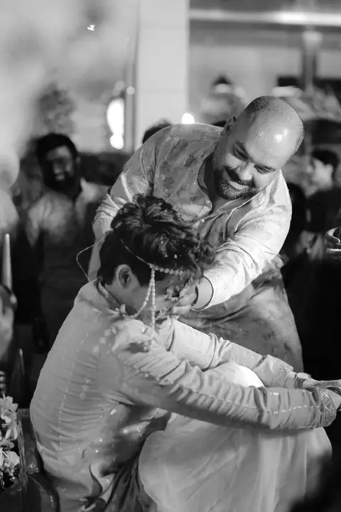 Swaraj and Anuja: An embrace in monochrome.