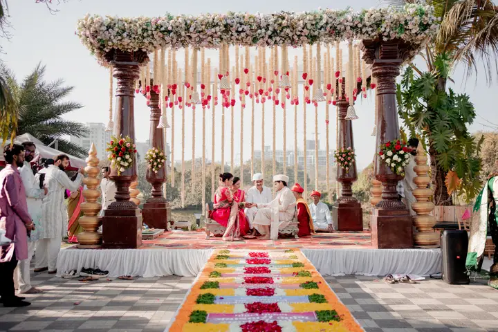 Swaraj and Anuja: The floral wedding mandap.