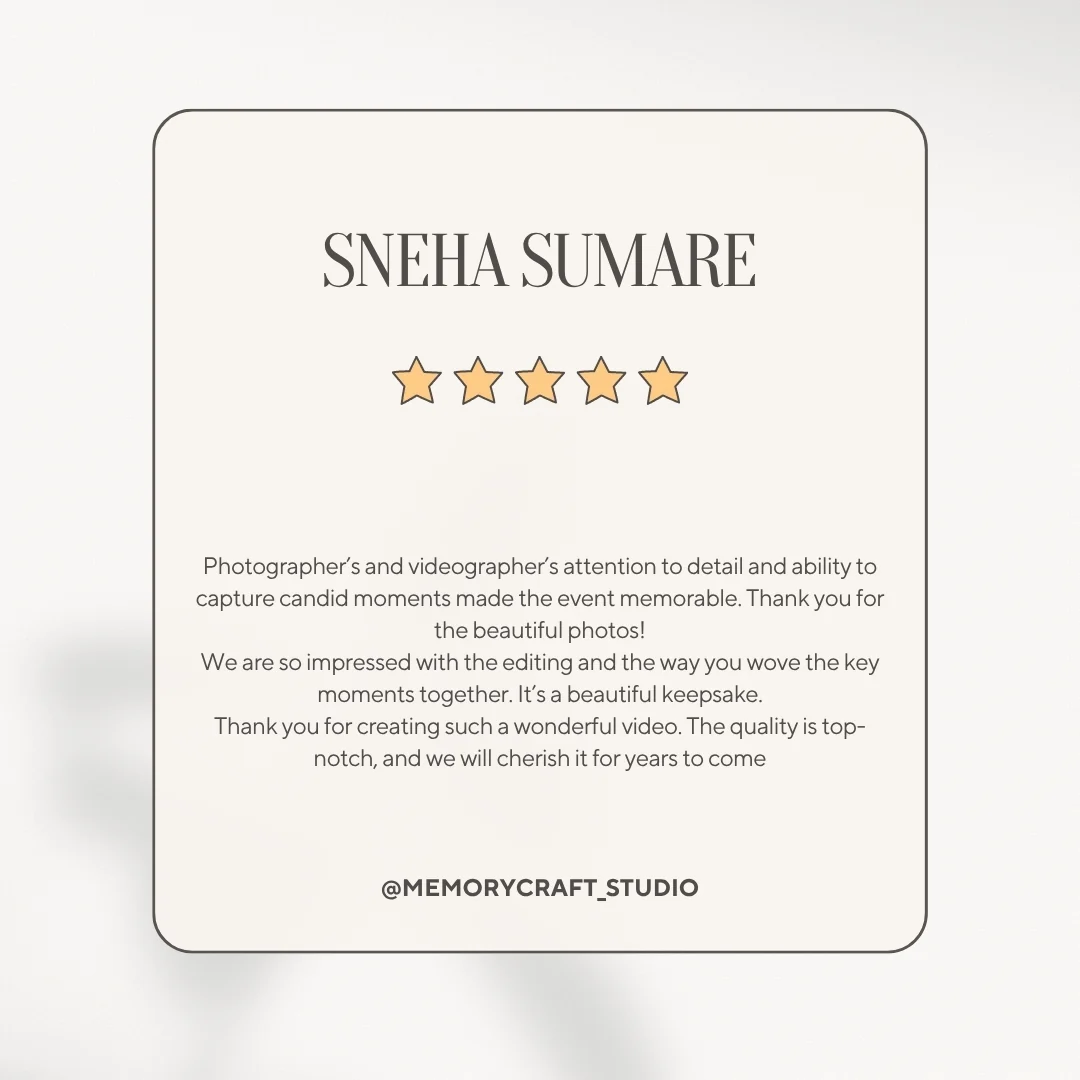 Studio-supplied review card from Sneha Sumare