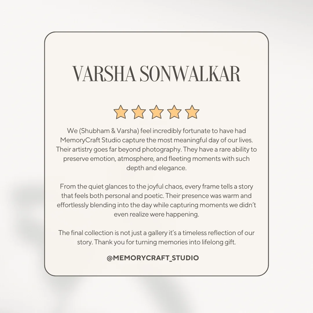 Studio-supplied review card from Varsha Sonwalkar